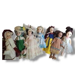 Lot of 7 Vintage 1970s Effanbee Dolls 11" Sleepy Eyes Seasons Historic Storybook